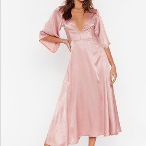 Sleeve It To Us Pink Low Cut Nasty Gal Midi Dress